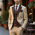 3 Piece Peaked Lapel Single Breasted Groom Wedding Suit Vintage LADYLYS
