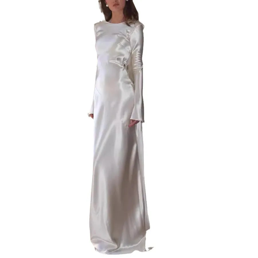 Ivory Backless Mermaid Maxi Dress with Long Sleeves