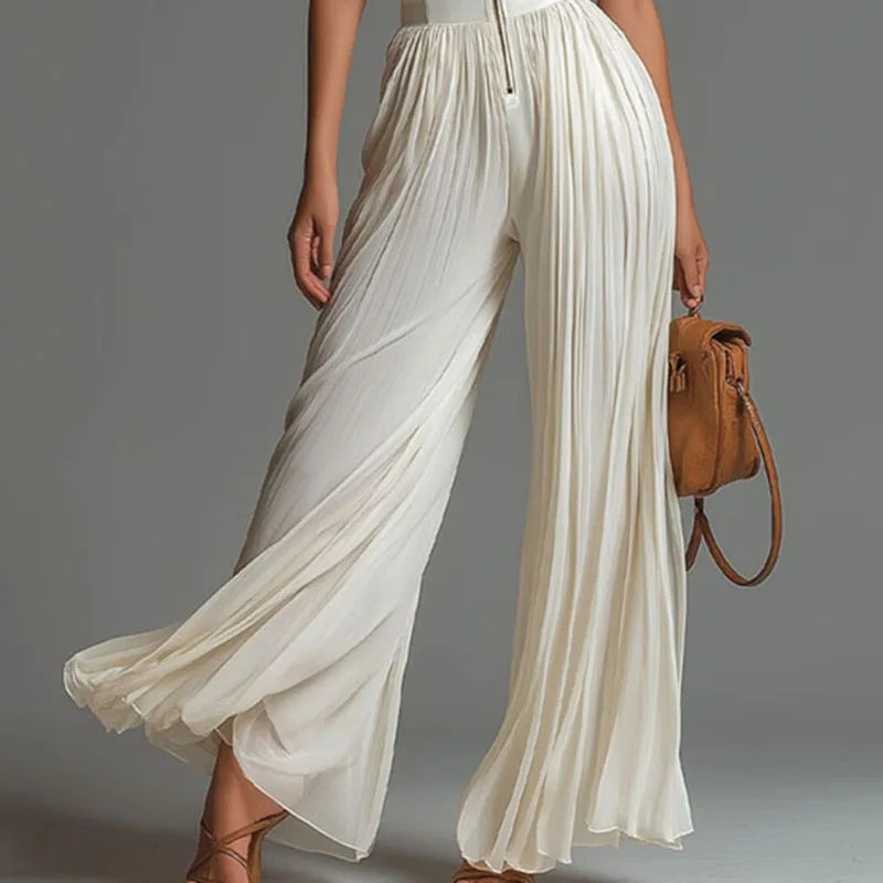 Elegant Chiffon Sleeveless Jumpsuit High Waist Pleated Flowy Wide Leg LADYLYS
