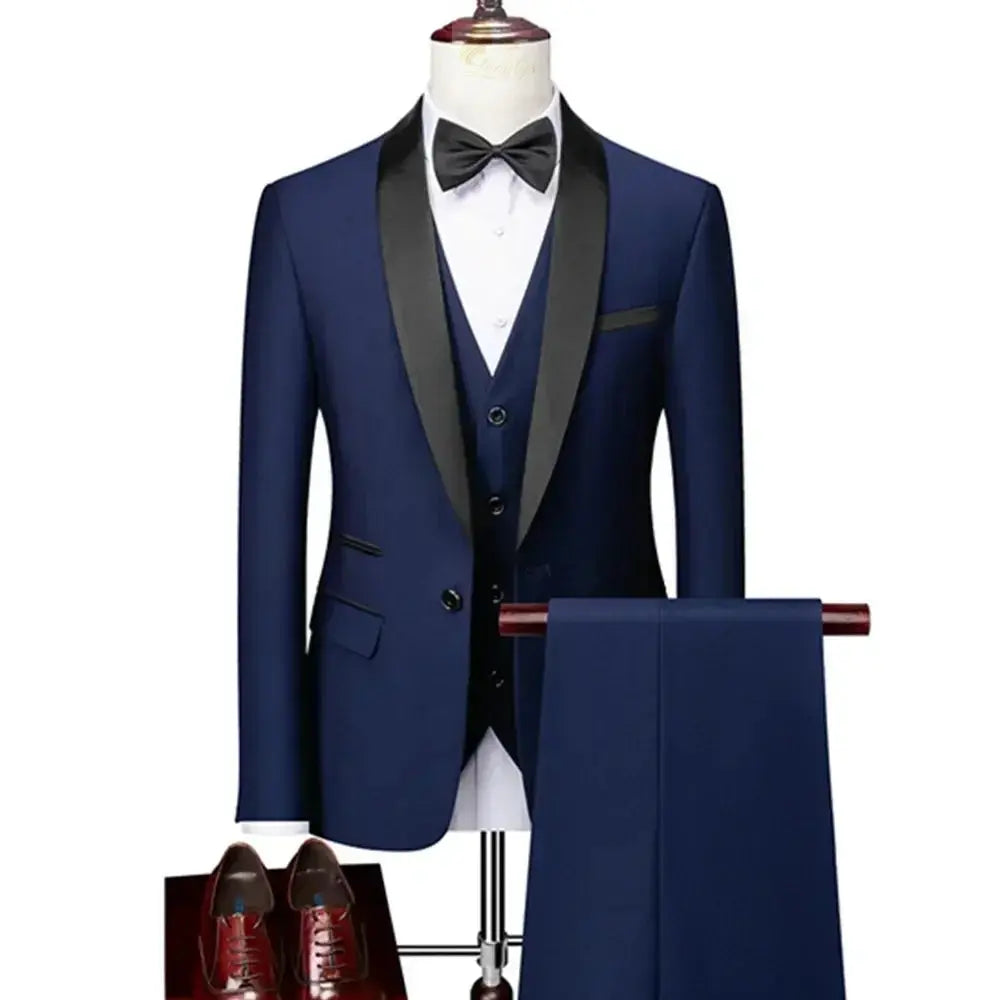 Lapel Black Collar 3 Pcs Suit Set Coat Vest Trousers LADYLYS