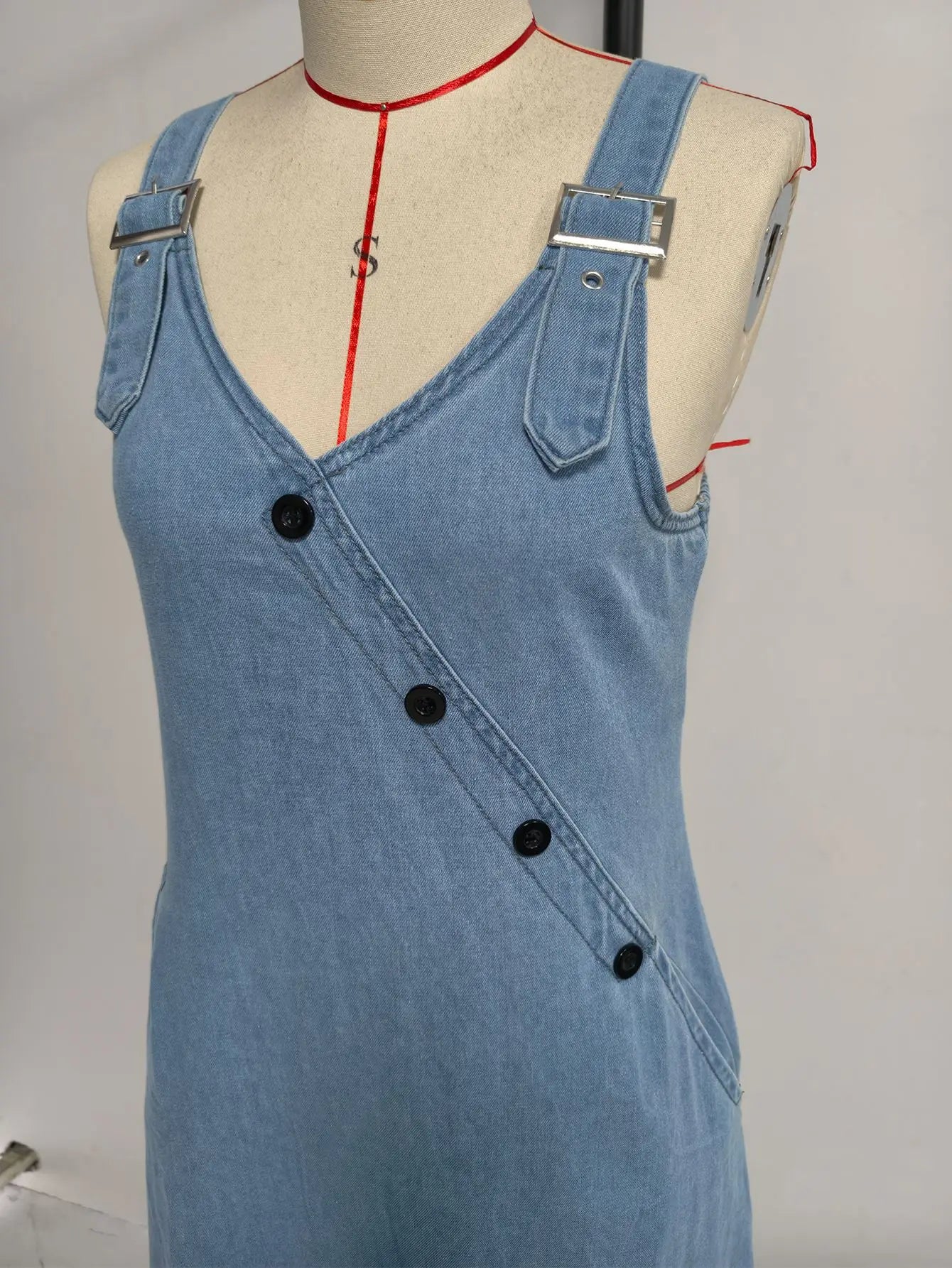 Women Denim Suspender Dress Sleeveless Overall Dresses Distressed Backless V Neck Button Washed Vestidos Summer Sundress A Line LADYLYS