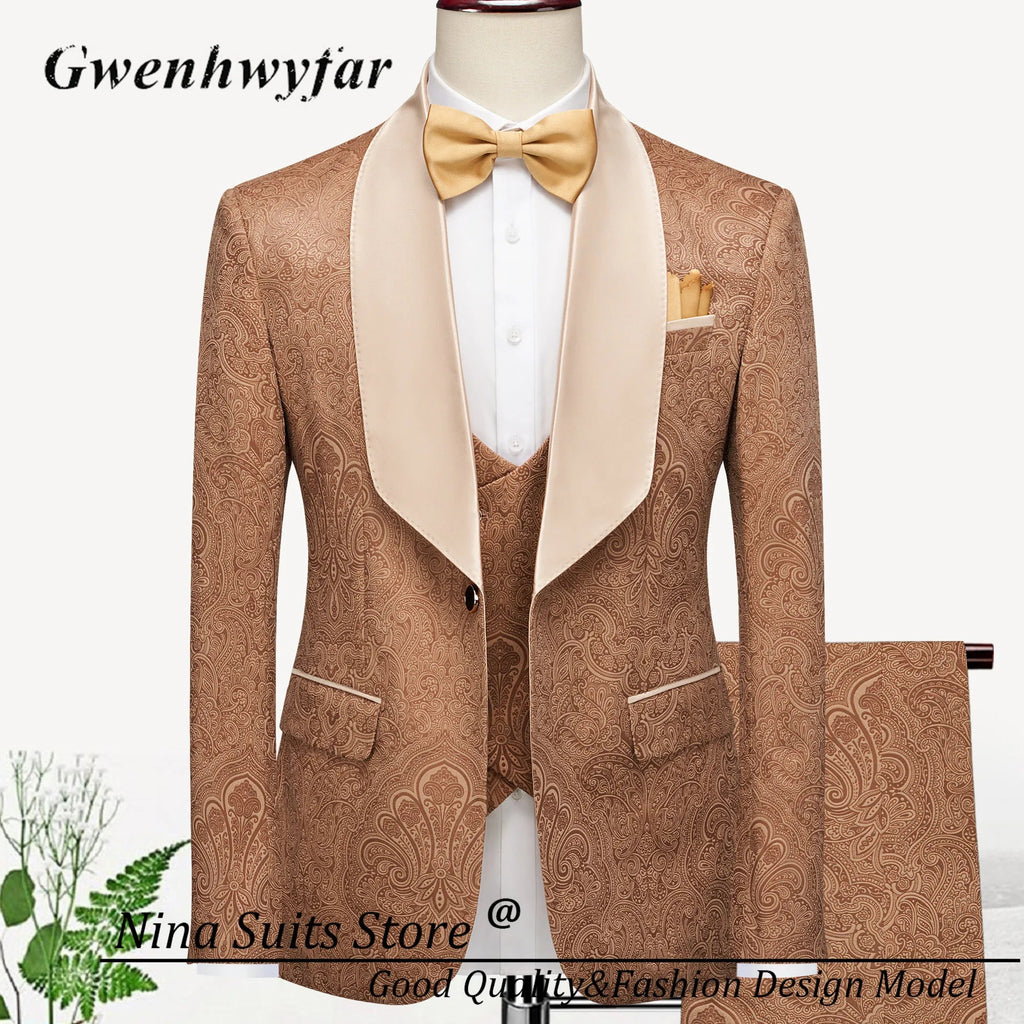 Satin Lapel Suit Men - Elegant 3 Piece Suit