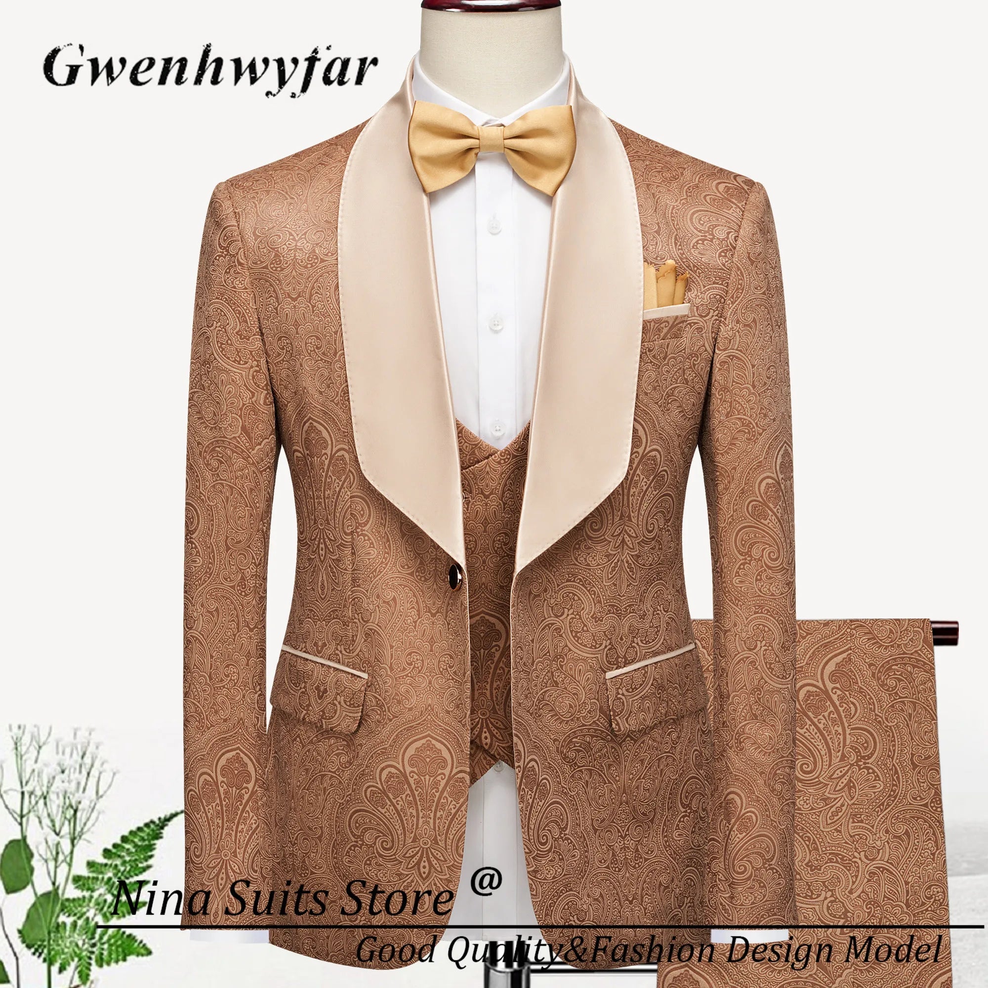 Satin Lapel Suit Men - Elegant 3 Piece Suit