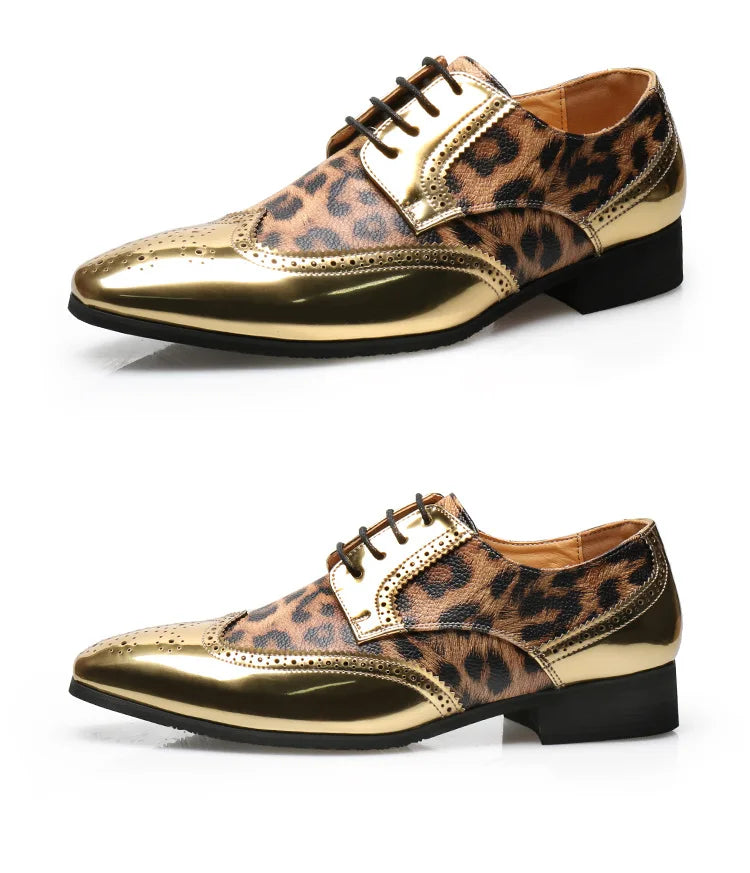 Men's Luxury Leopard Print Oxford Shoes — Gold & Silver Brogues LADYLYS
