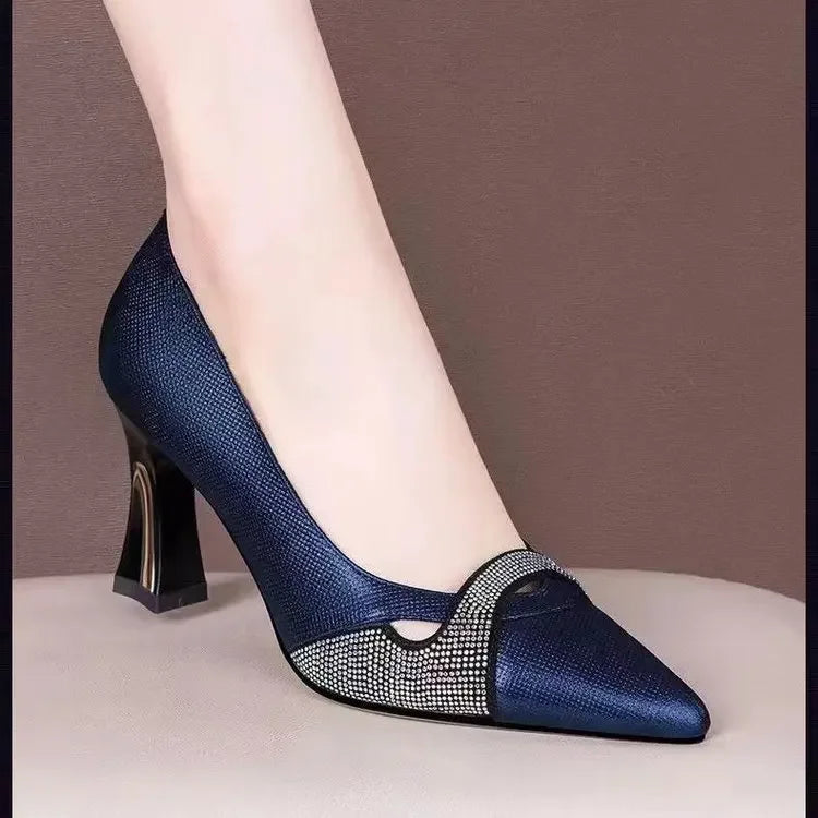 Women's Crystal-Embellished Pointed-Toe Block-Heel Pumps