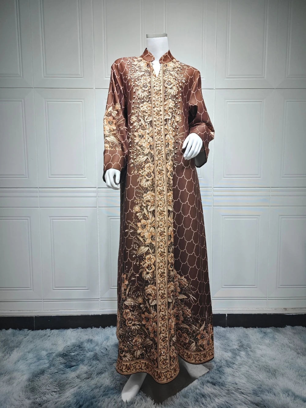 Floral Printing Unique Arabic Evening Dress, Charming Pearls Long Sleeves Cocktail Gown LADYLYS