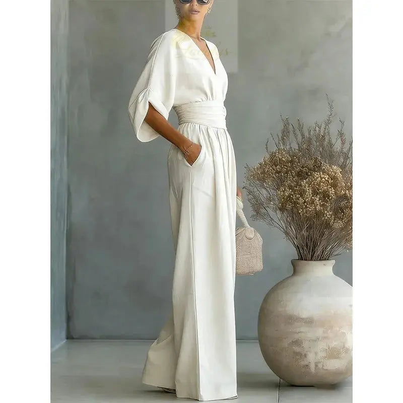 Jumpsuit Fashion High Waist V-neck Casual Sexy  Solid Color LADYLYS