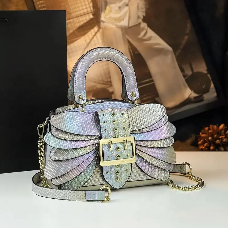 Pearl Riveted Wings Women Bag Real Leather Stylish Bag LADYLYS