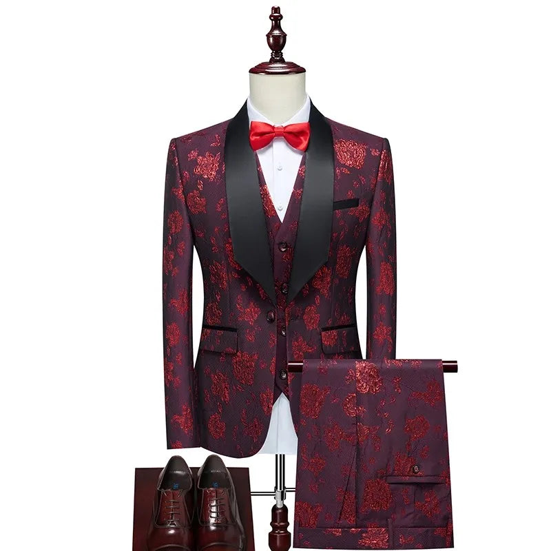 Men's Slim-Fit Jacquard Three-Piece Suit