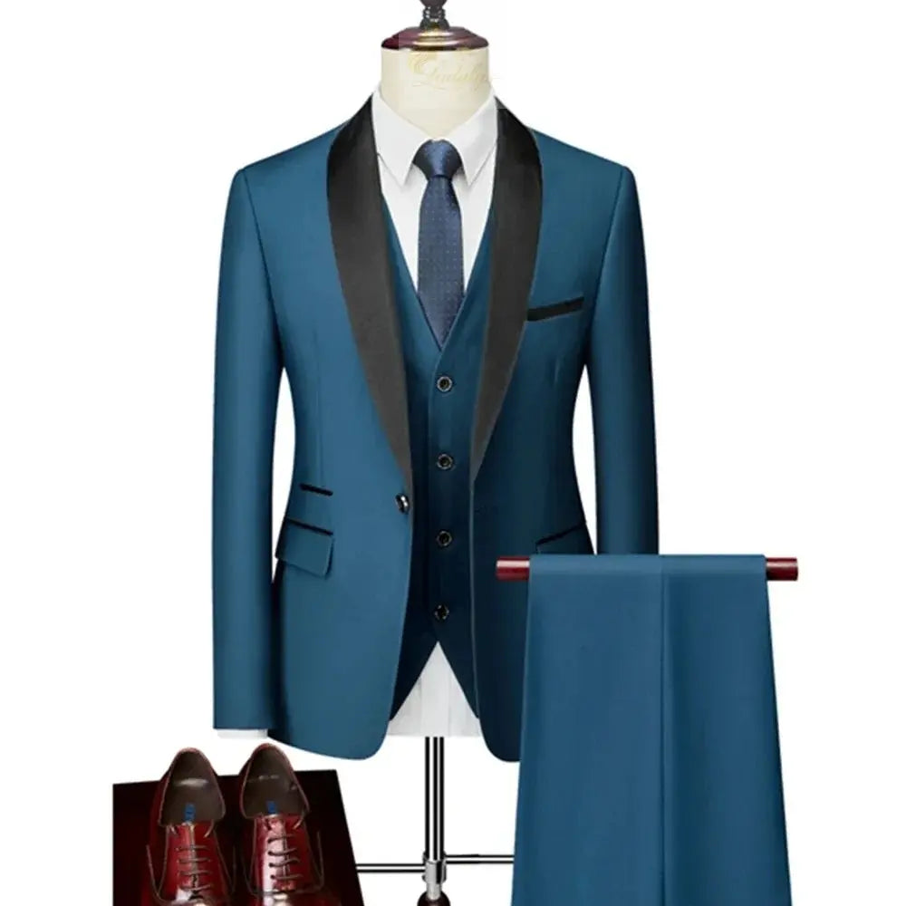 Lapel Black Collar 3 Pcs Suit Set Coat Vest Trousers LADYLYS