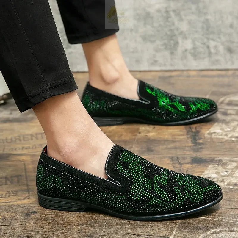 Men Loafers Suede Sequin Leather Shoes LADYLYS