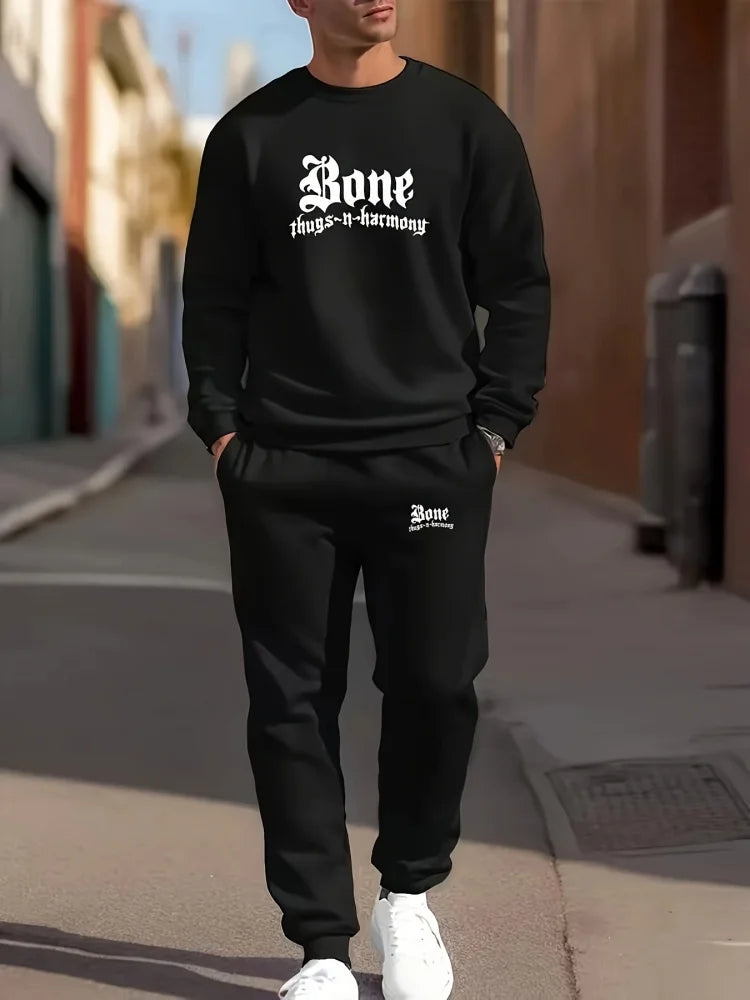 Men's Gradient Print Crew Neck Long Sleeve Top & Casual Pants — 2-Piece Set
