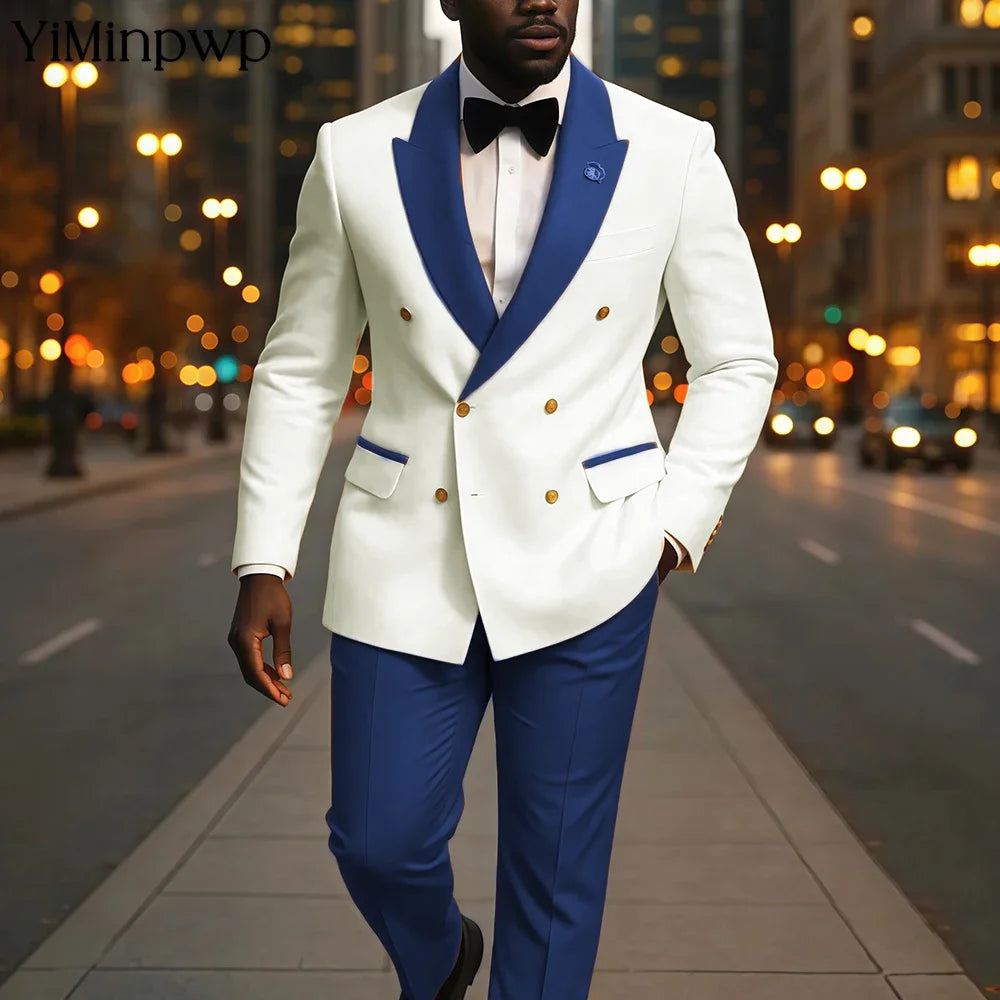 Men's Double-Breasted 2-Piece Slim Fit Suit with Notched Lapels