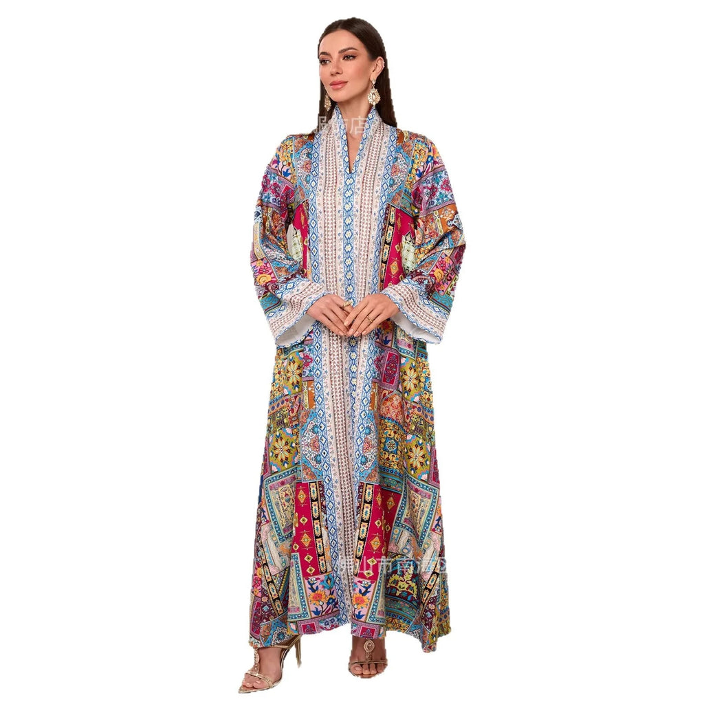 Eid Muslim Women Abayas Dress Print Kaftan Jalabiya Party Dresses Ramadan Dubai Diamonds Islam LADYLYS