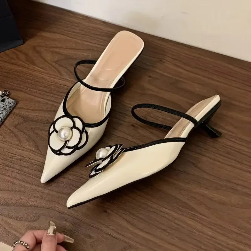2025 Flower Pointed Toe High Heels Women Luxury Designer Sandals Female Summer Elegant Fashion Pumps Flower Mule Slippers Women LADYLYS