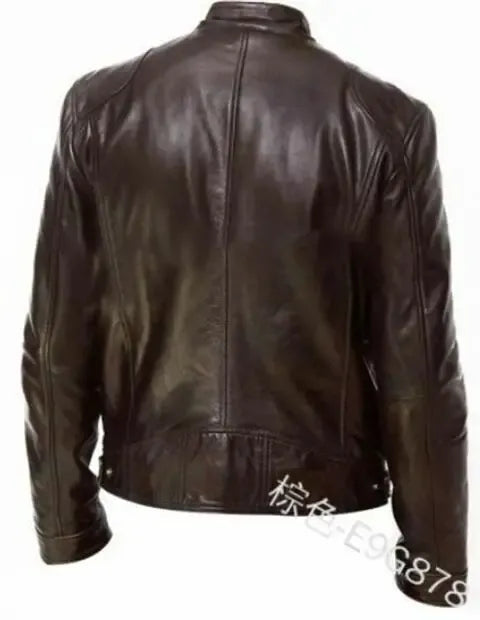 Men's Stand-Collar Faux Leather Zip-Up Jacket