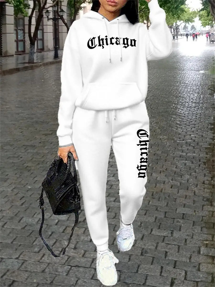 CHICAGO Women's Hoodie & Pants Tracksuit Set — Loose Fit Streetwear Jogging Suit