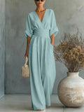 Jumpsuit Fashion High Waist V-neck Casual Sexy  Solid Color LADYLYS
