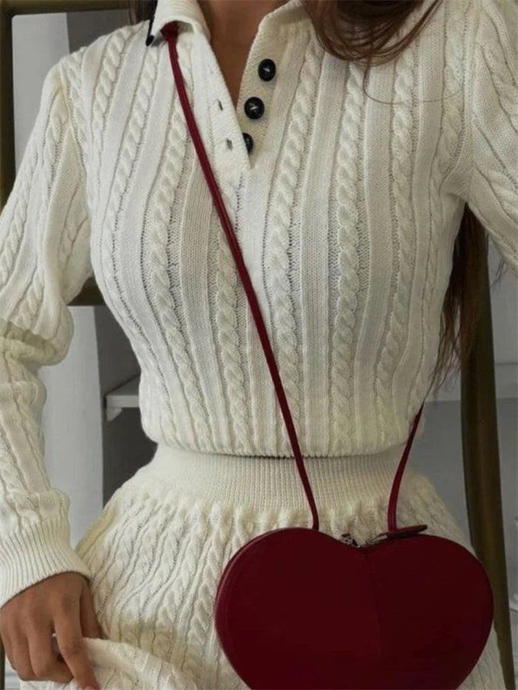 Patchwork Contrast 2-Piece Skirt Set – Long Sleeve Top & High Waist Mini Skirt