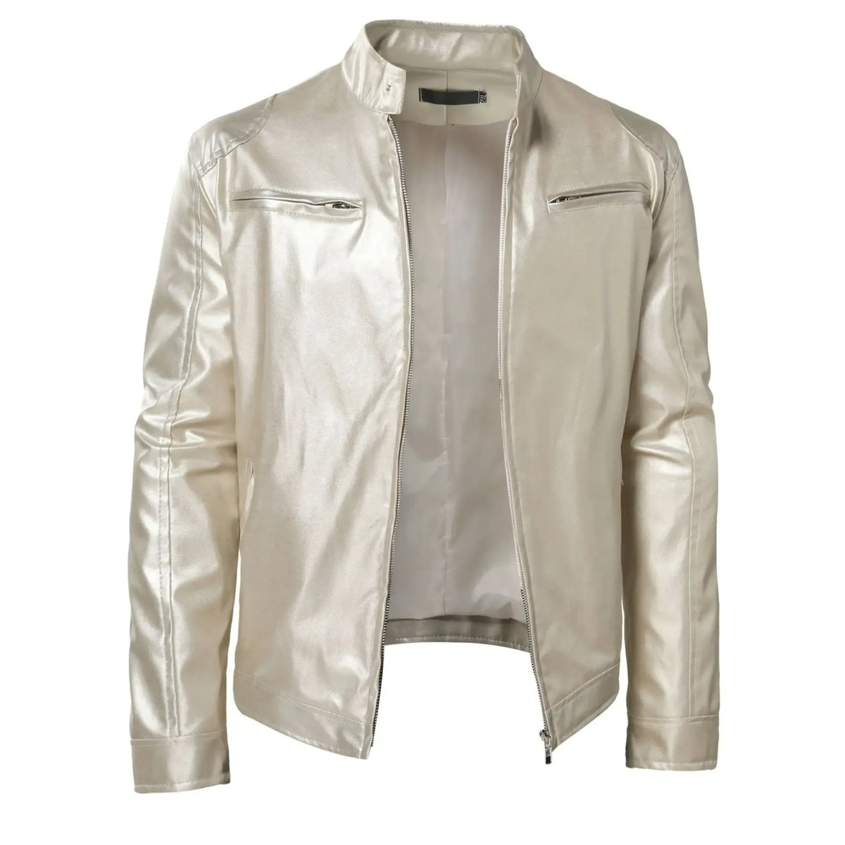 Men's Stand-Collar Faux Leather Zip-Up Jacket