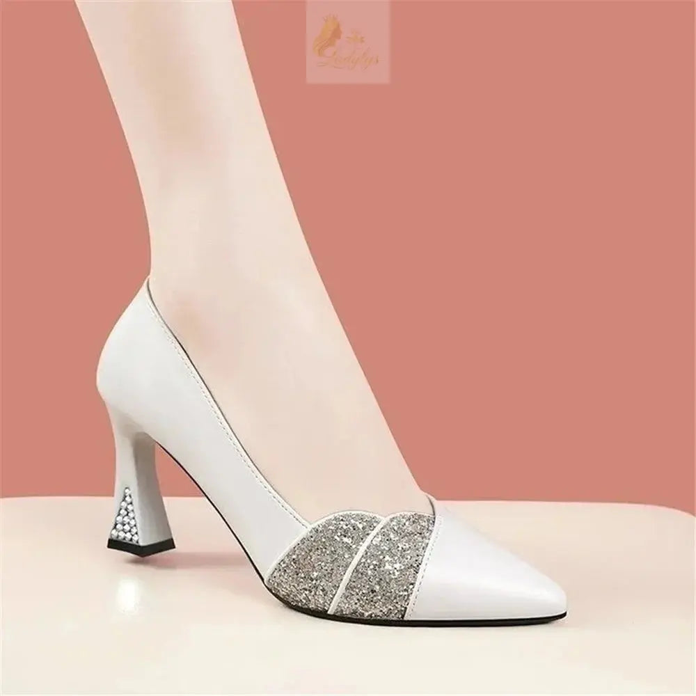 Cute Sweet Navy Blue High Quality Floral Crystal Comfort Pumps Lady Fashion LADYLYS