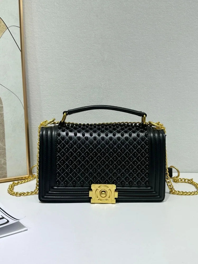 Luxury Designer Inlaid Pearls Lattice Embroidery Women's Shoulder Bag Fashion High-end Handbags Small Square Bag Versatile Purse LADYLYS