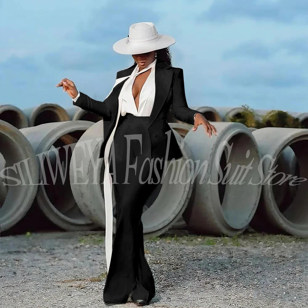 Women's 2-Piece Tuxedo Suit – Double Breasted V-Neck Blazer & Pants | Office, Wedding & Evening