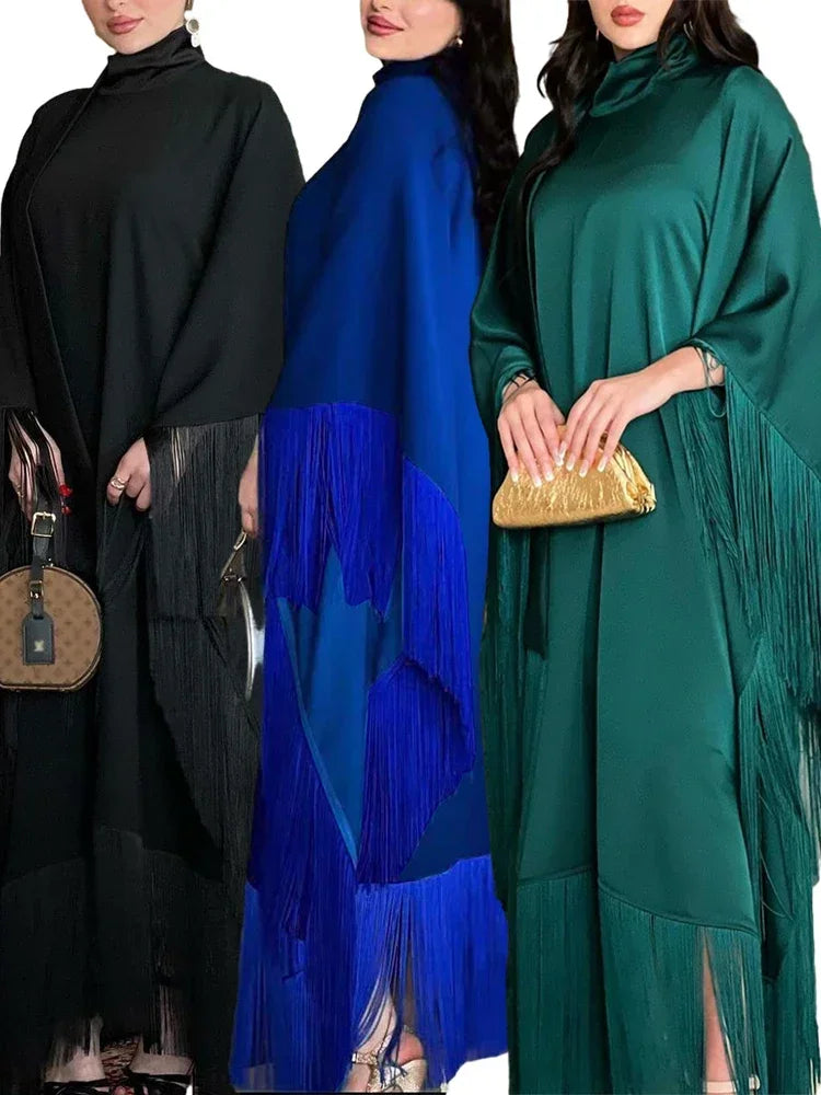 Women's Elegant Tassel Abaya Kaftan – Loose Long Evening Dress | Eid, Ramadan & Party Occasion