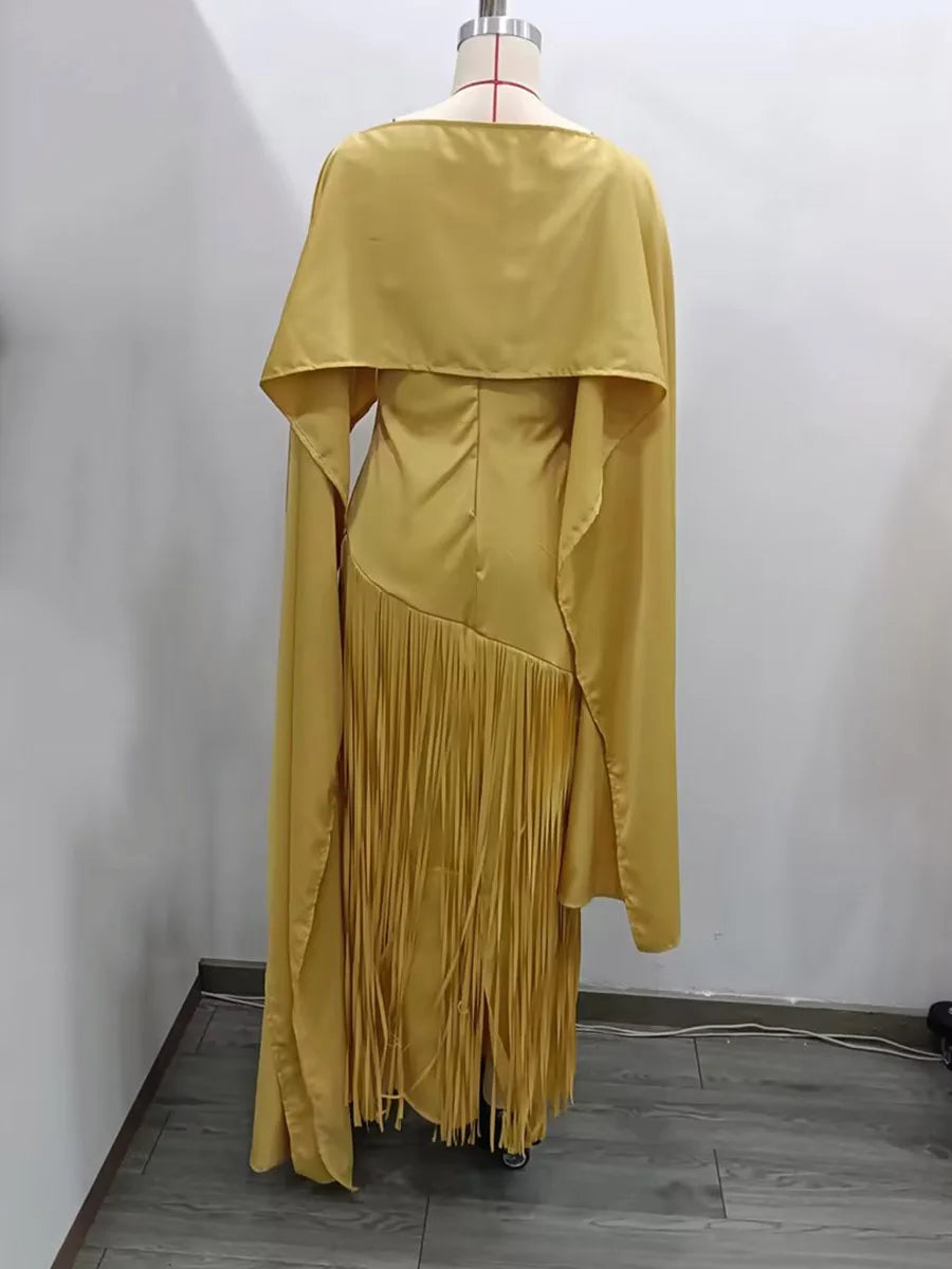 Solid Spliced Tassels Temperament Dress Elegant LADYLYS