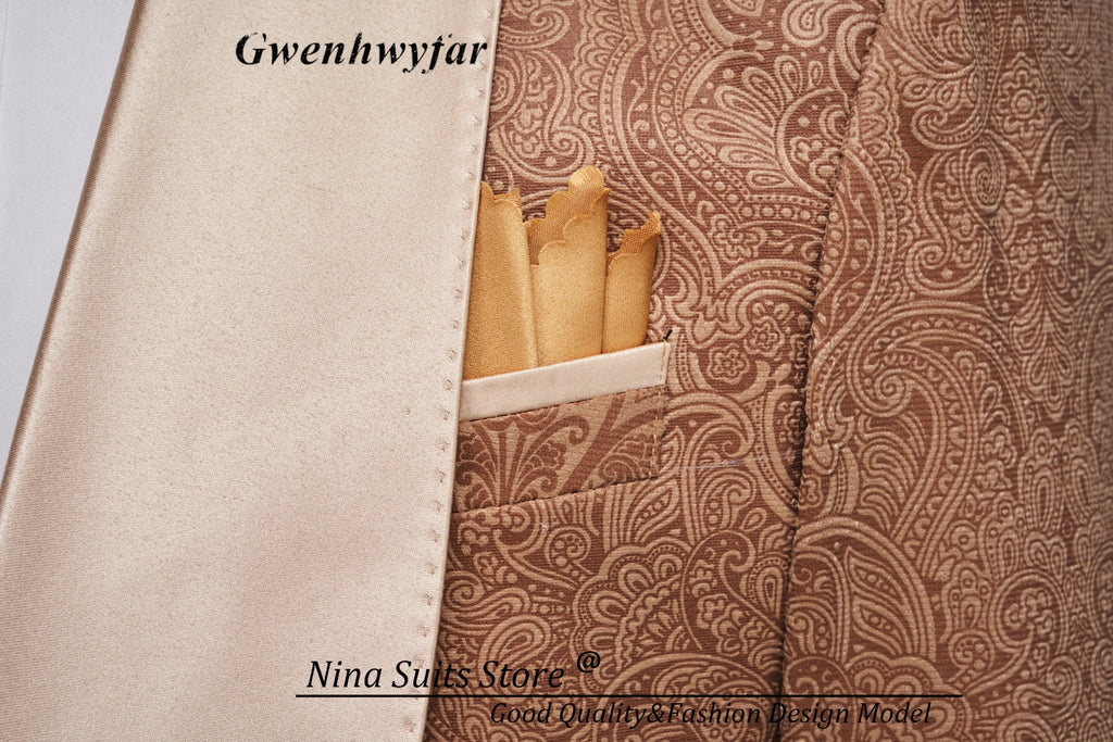 Men Suits Cashew Flower Jacquard Tuxedos Groom Wear Formal Party Suit LADYLYS