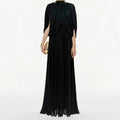 Chic Chiffon Pleated Maxi Dress Women Elegant Flutter Sleeve Turtleneck LADYLYS