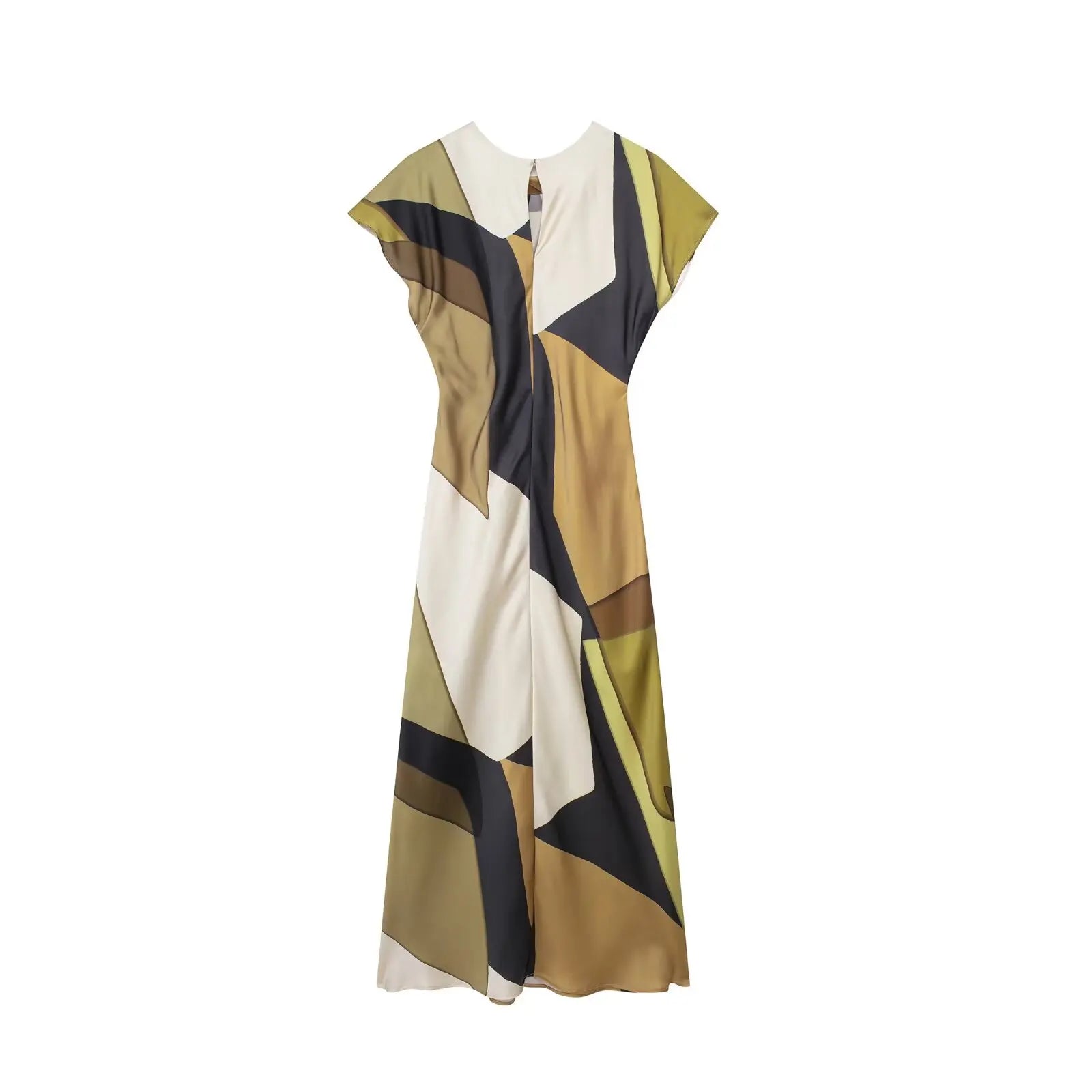 Vintage Satin Asymmetric Print Midi Pinch Pleat Long Dress LADYLYS