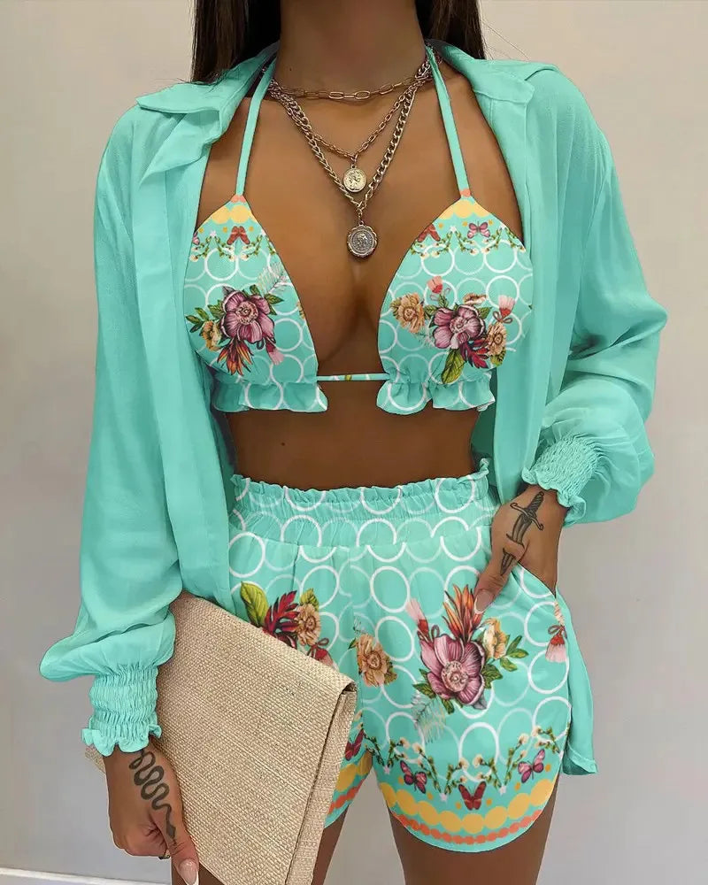 Three Pieces Swimwear Sexy Beachwear Bathing Suit Shorts Cover Up LADYLYS