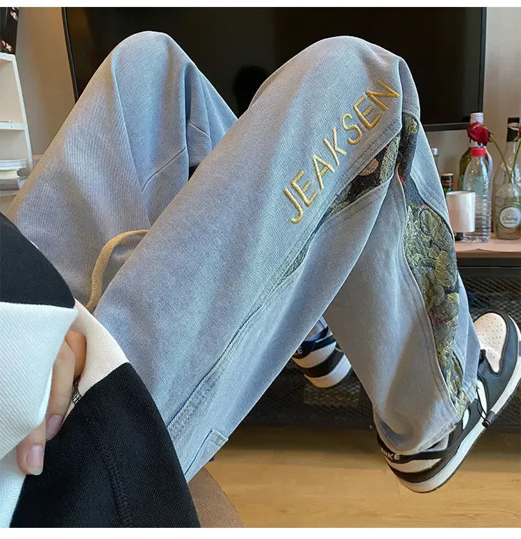 Men's High-Waisted Wide-Leg Drawstring Jeans