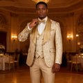 Men’s Champagne Jacquard Three-Piece Wedding Tuxedo