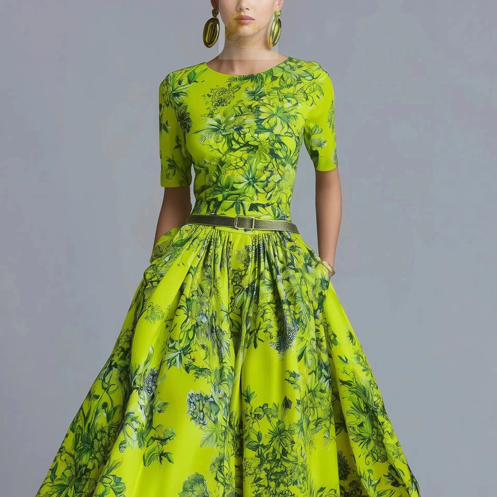 Slimming Invisible Zipper Summer New Style Long A-Line Skirt Dress Elegant Sweet Style LADYLYS
