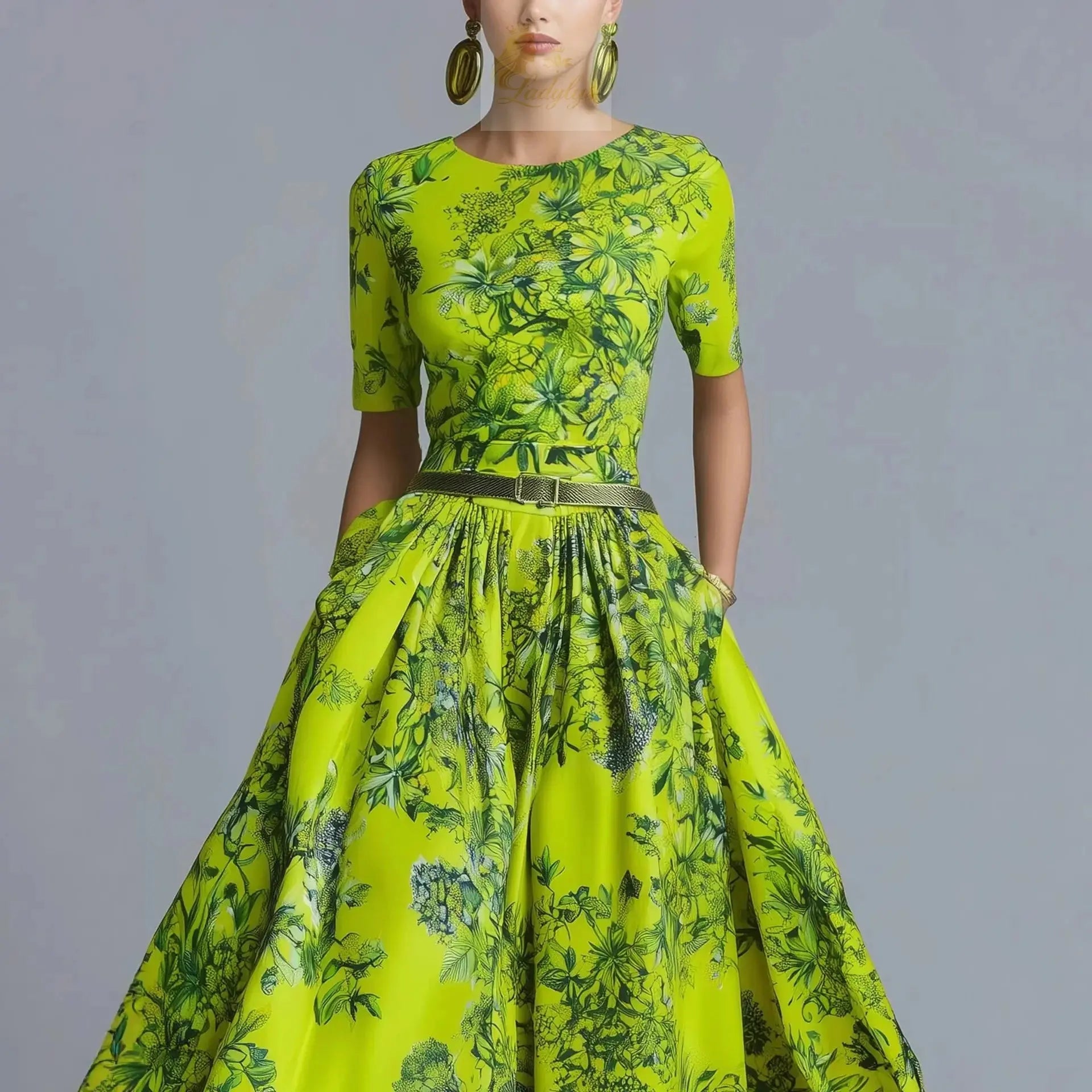 Slimming Invisible Zipper Summer New Style Long A-Line Skirt Dress Elegant Sweet Style LADYLYS