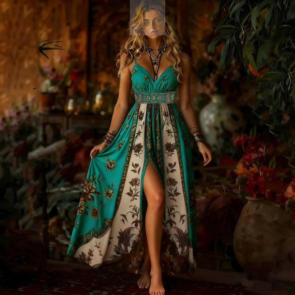 Sexy Spaghetti Strap Long  Summer Fashion Floral Print Maxi Dresses Elegant LADYLYS