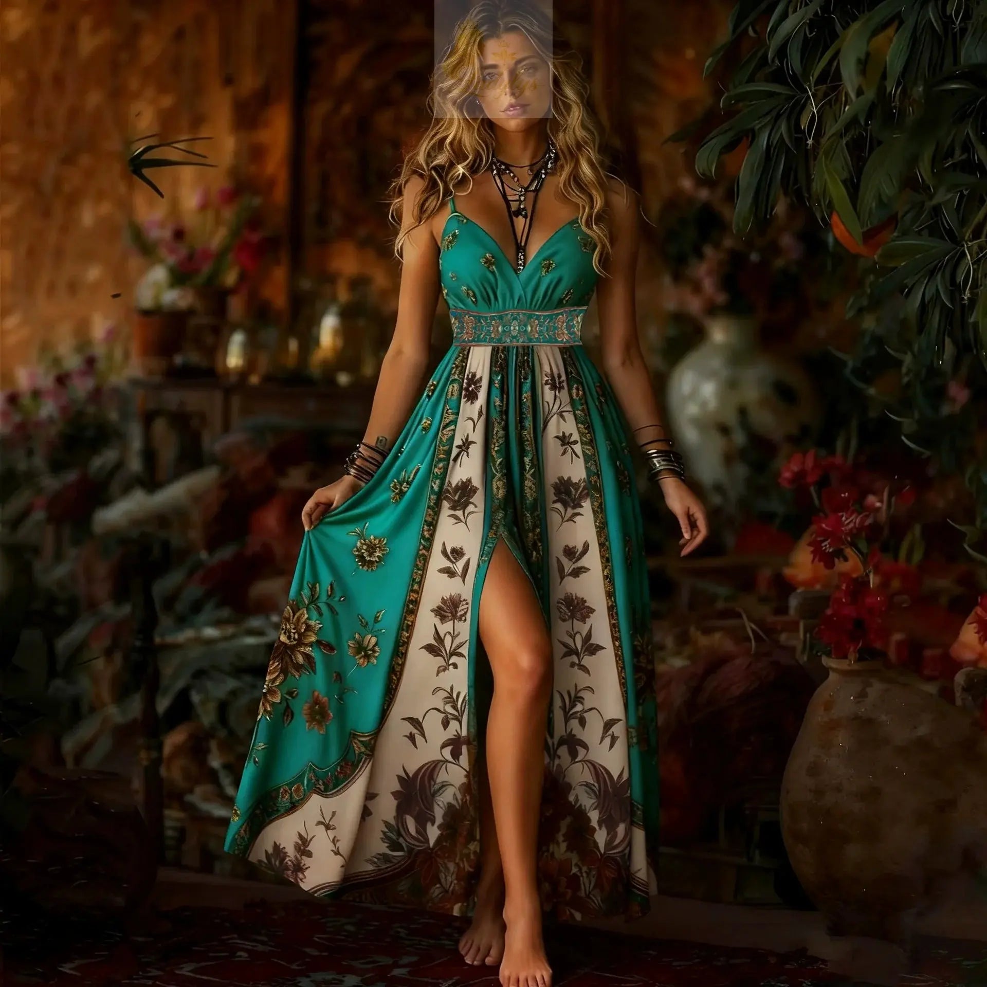 Sexy Spaghetti Strap Long  Summer Fashion Floral Print Maxi Dresses Elegant LADYLYS