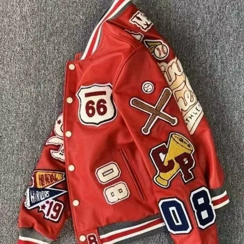 Men's Embroidered Varsity Bomber Jacket — PU Leather Baseball Coat | Unisex Streetwear