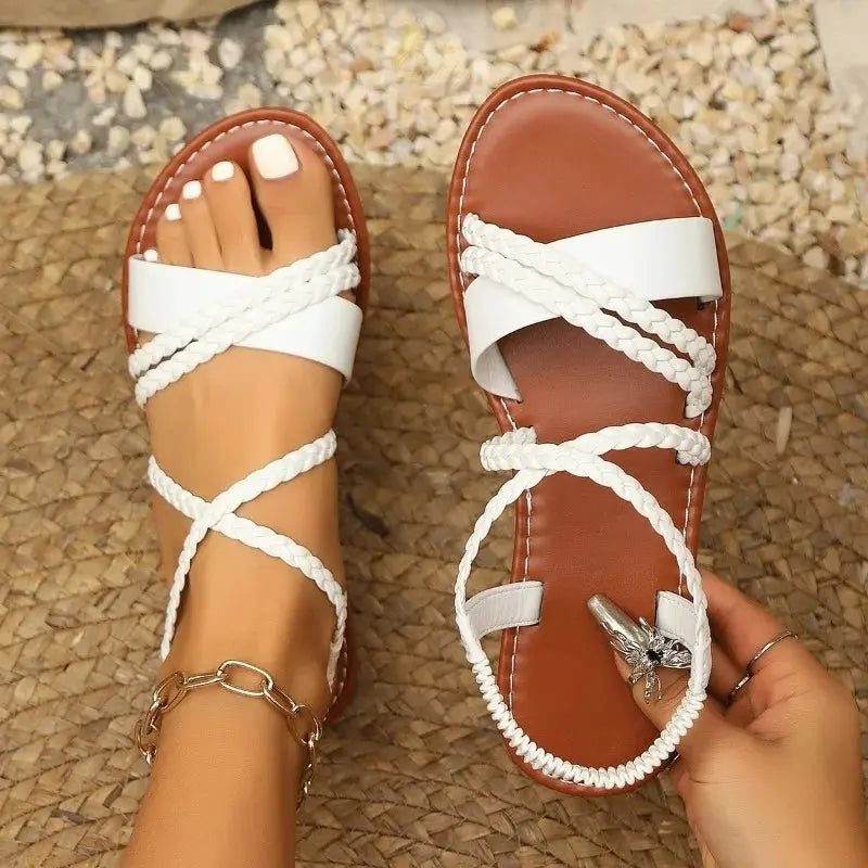 Women's Flat Bottom Roman Cross Woven Sandals Comfortable LADYLYS