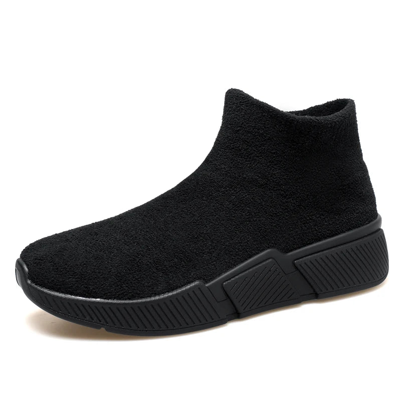 Men's High-Top Winter Sneakers – Warm Plush-Lined Slip-On Casual Shoes in Plus Sizes