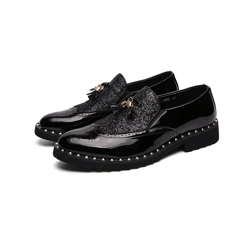 Men's Sequin Loafers in Black & Black Gold