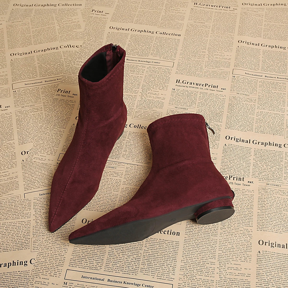 Women's Faux Suede Pointed Toe Mid-Calf Boots – Warm Flannel Lining, Low Heel