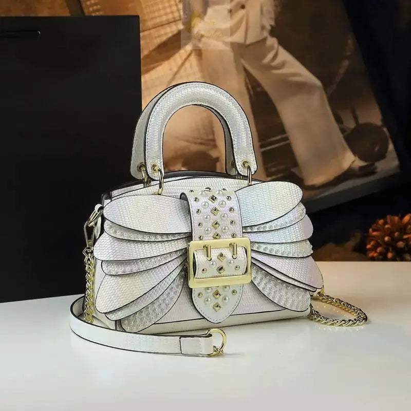 Pearl Riveted Wings Women Bag Real Leather Stylish Bag LADYLYS