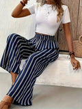 Striped Wide-Leg Pants Women loose Casual LADYLYS