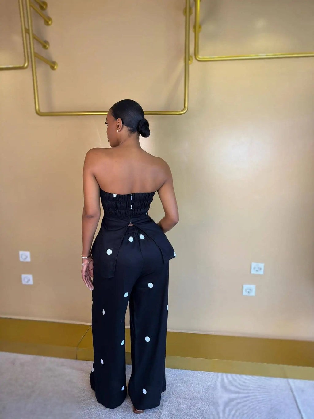 HLJ Women Polka Dot 2 Piece Outfits Elegant Bandeau Tube Top + High Waist Wide Leg Pants Set Summer Casual Streetwear Holidays LADYLYS
