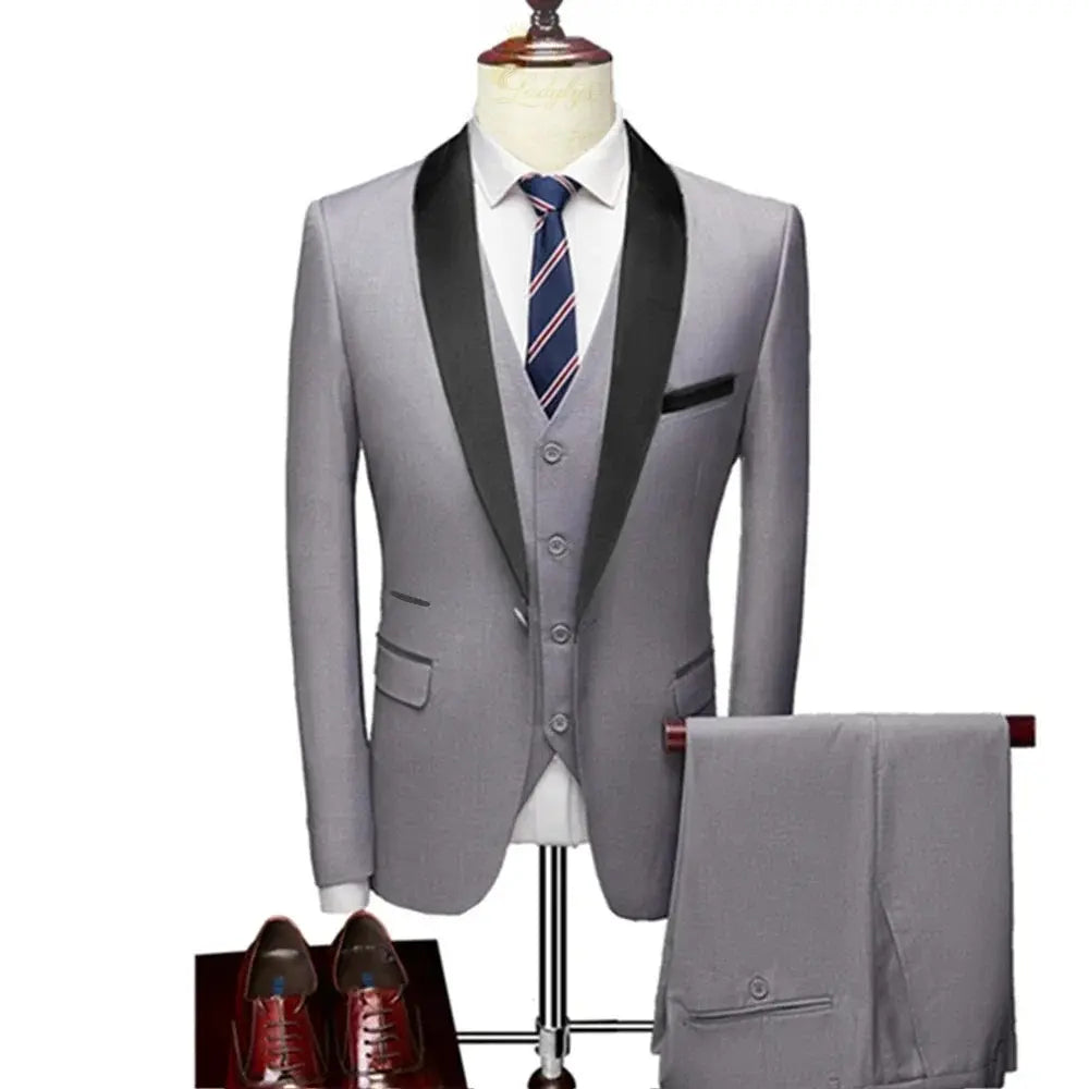 Lapel Black Collar 3 Pcs Suit Set Coat Vest Trousers LADYLYS