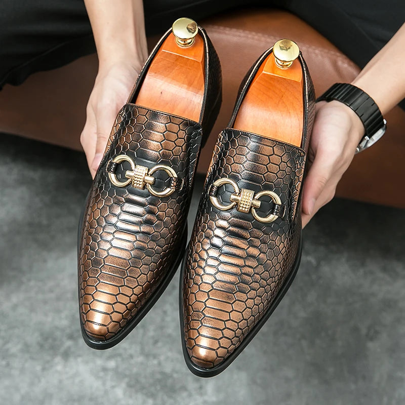Retro Bronze Loafers Shoes Pointed Luxury Brand Comfortable for Men LADYLYS