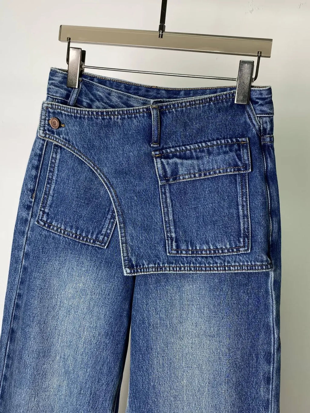 Women's Plus Size Vintage Washed High-Waist Wide-Leg Jeans | Irregular Loose Denim Trousers